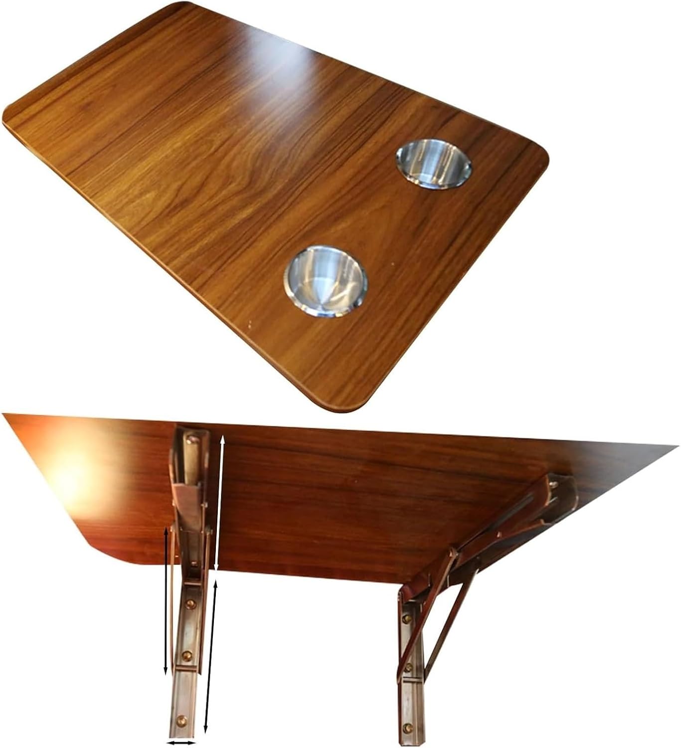 RV Folding Table, Side-Mounted RV Dinette Table, Wall Mounted Camper Tables, Foldable RVs Desk with Cup Holder, Collapsible Tables Portable