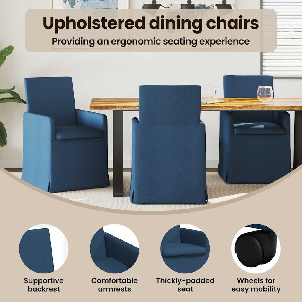 vidaXL Krzesła do jadalni, 2 szt., niebieskie, 57 x 67 x 95 cm, nowoczesne krzesło do jadalni, ergonomiczne z kółkami, eleganckie wzornictwo do kuchni, przytulne i wszechstronne