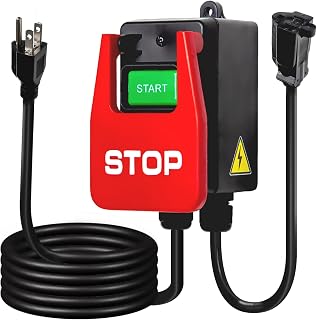 POWERTEC 71754 Paddle Switch 120V 15A Heavy Duty Knee Safety Switch for Table Saws, Routers, Drill Presses, Bandsaws w/5.5ft Cord