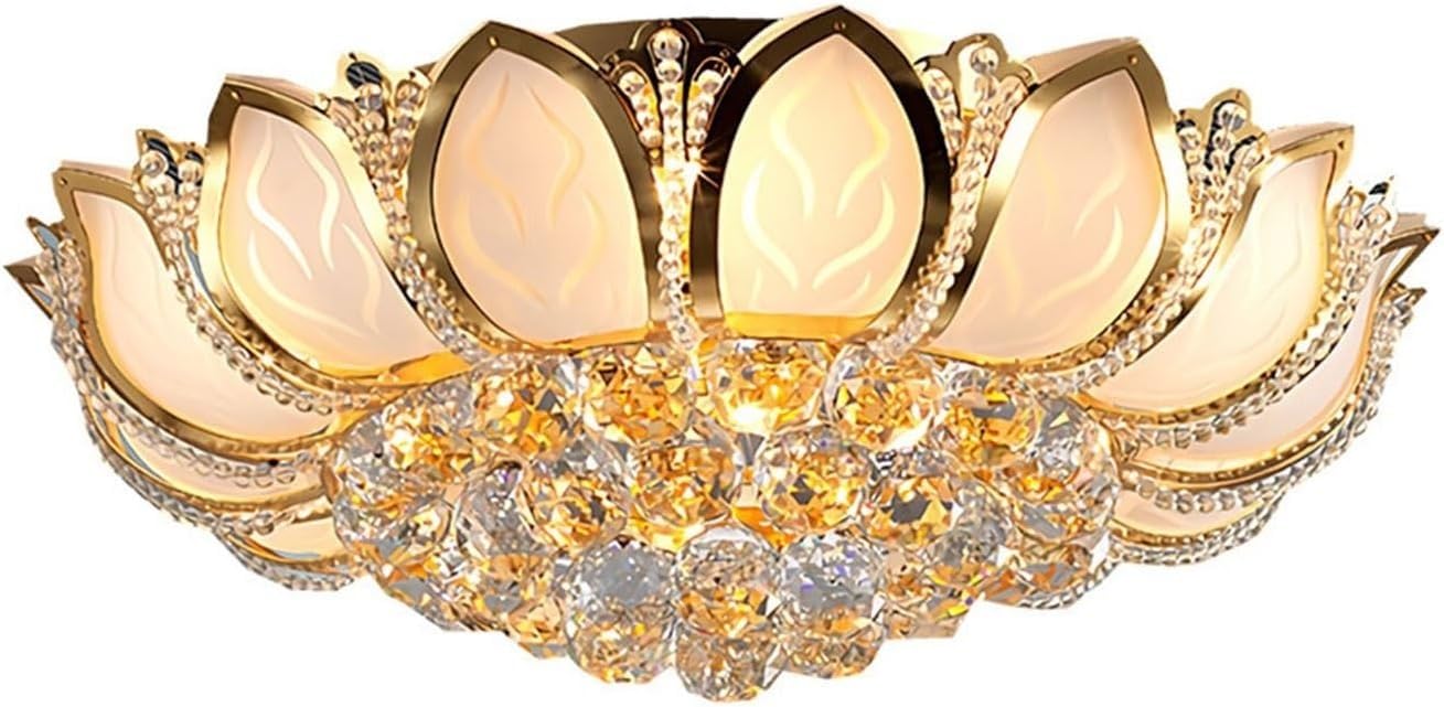 Lampa sufitowa Lotus Crystal – żyrandol wpuszczany w sufit, z pilotem, ze złotymi płatkami LED, do sypialni i jadalni