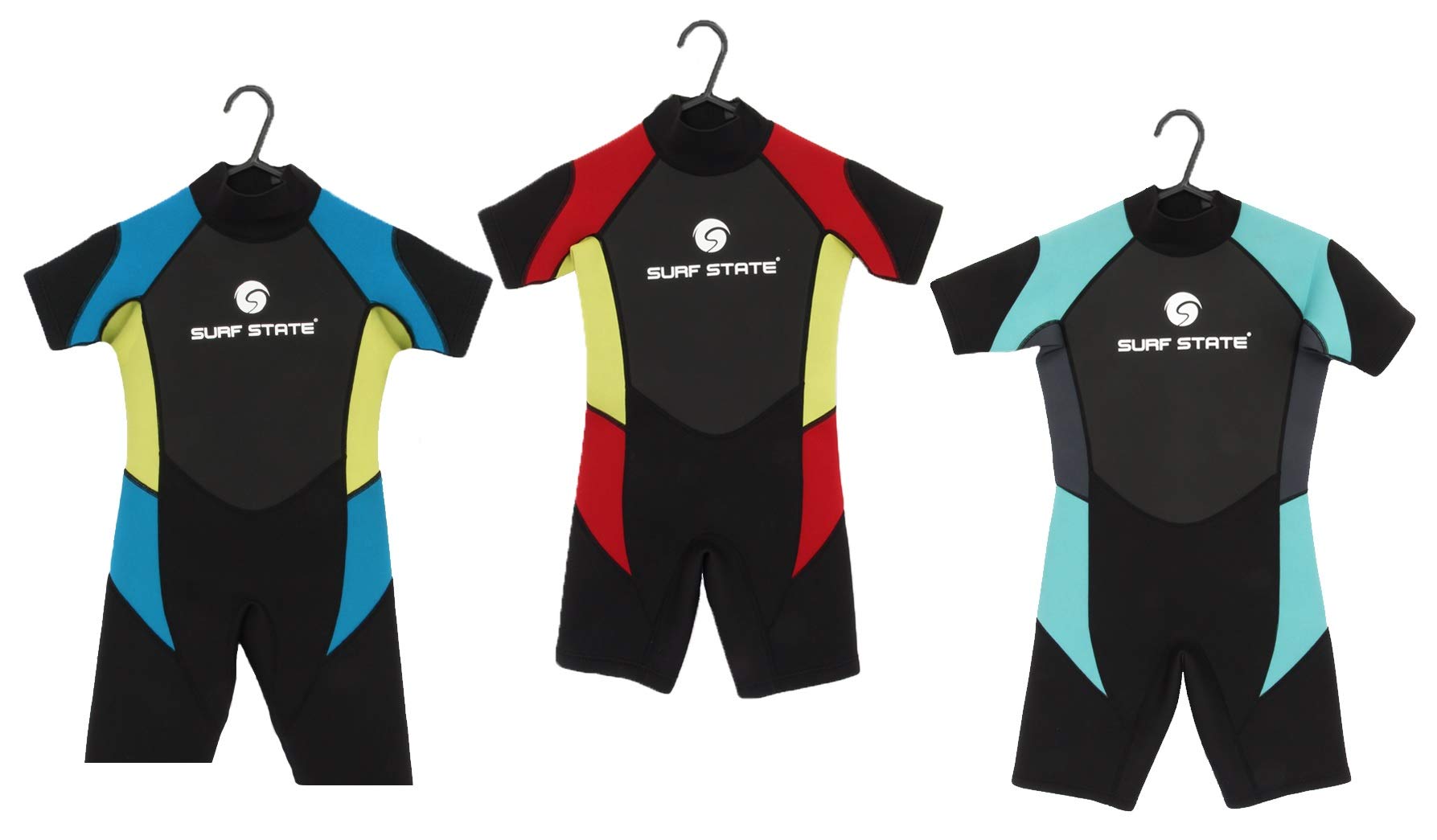 Surf State childs shorty wetsuits, infant childs kids girls boys wetsuit, choice of size and colour (blue/yellow, 32" 11-13 year)