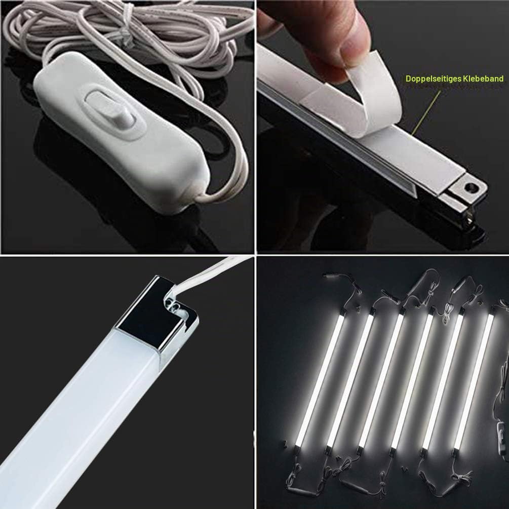 Cefrank Vitrinenbeleuchtung, 6x erweiterbare LED Lichtleisten 30cm - Küchen Unterbauleuchten Set - EU-Stecker - Weiß