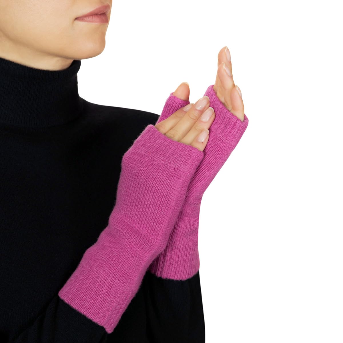 Lona Scott Women's Pink ’S Cashmere Fingerless Gloves, Cashmere Mittens,