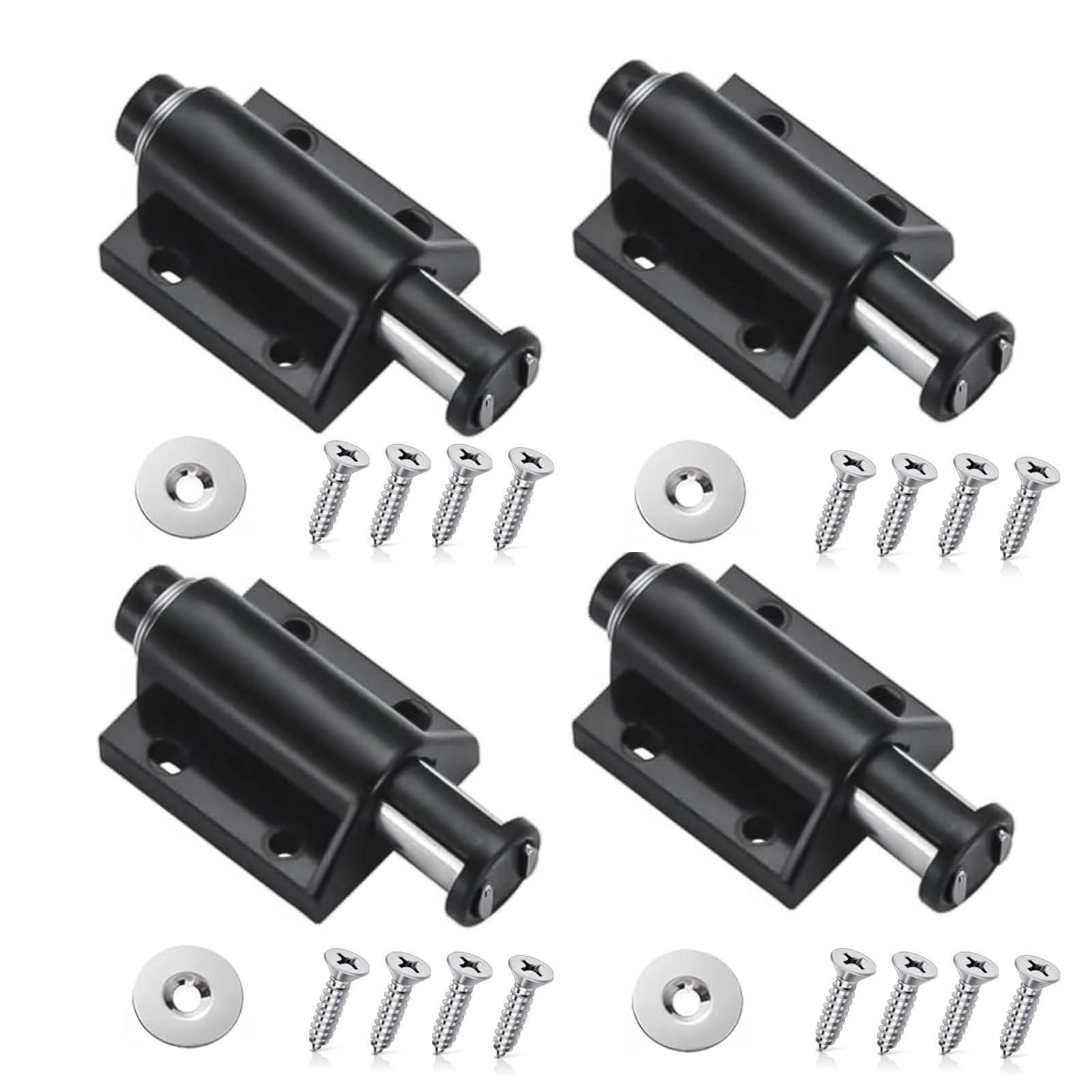 4 Pack Magnetic Push to Open Door Catches - Heavy Duty Black Touch Release Latches for Cabinet, Cupboard, Kitchen & Bathroom Doors with Fixing Screws, Magnetic Catches for Furniture & Wardrobe