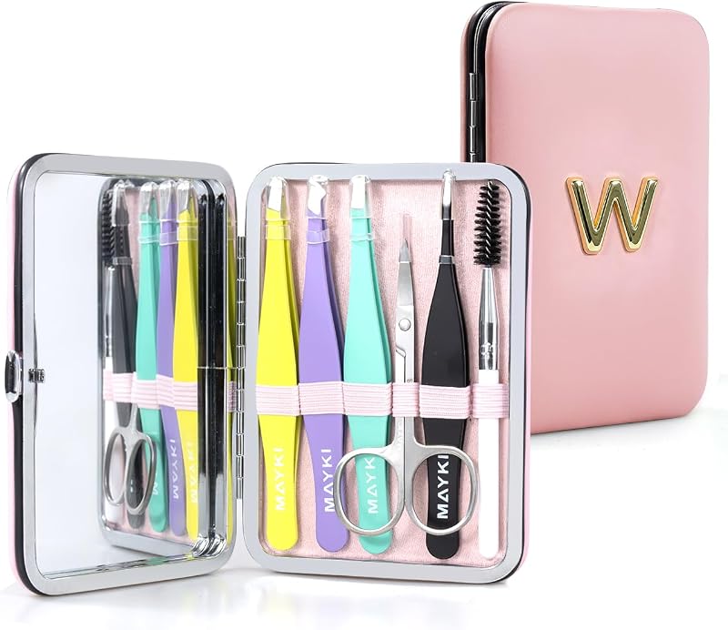 Kit de pinças MAYKI com espelho e estojo rosa, Multicolored W