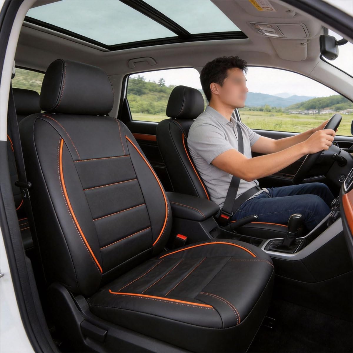 Genérico Fundas para Asientos de Coche para MG MG3 Full Hybrid 2024, Juego Completo de Fundas de Cuero Sintético PU para Asientos Delanteros y Traseros, Compatible con Airbag