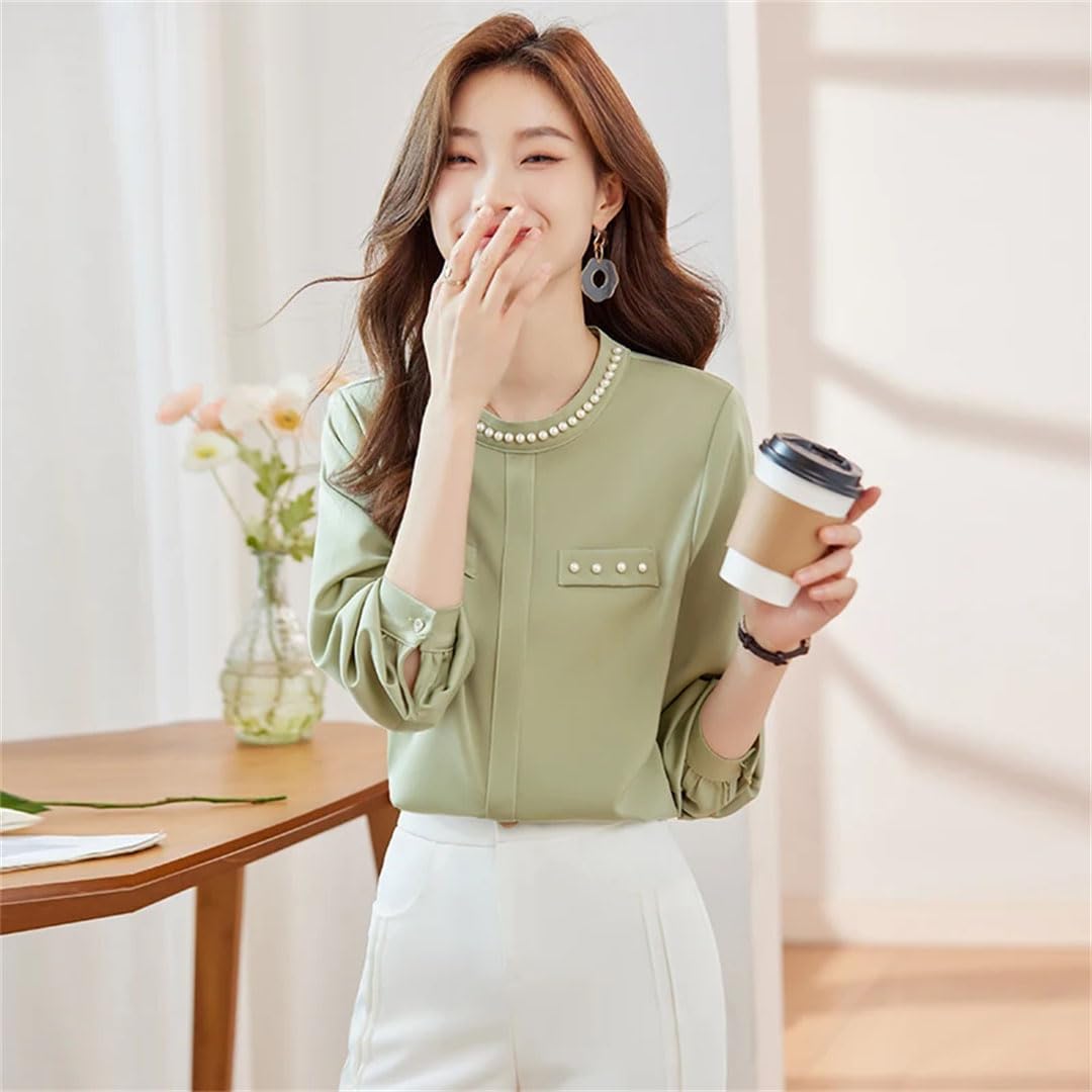 Blusas bordadas de gasa con cuello alto para mujer, para oficina, trabajo