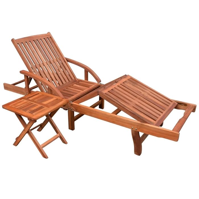 Buy Sun Lounger with Folding Table and Wheels Adjustable Chaise