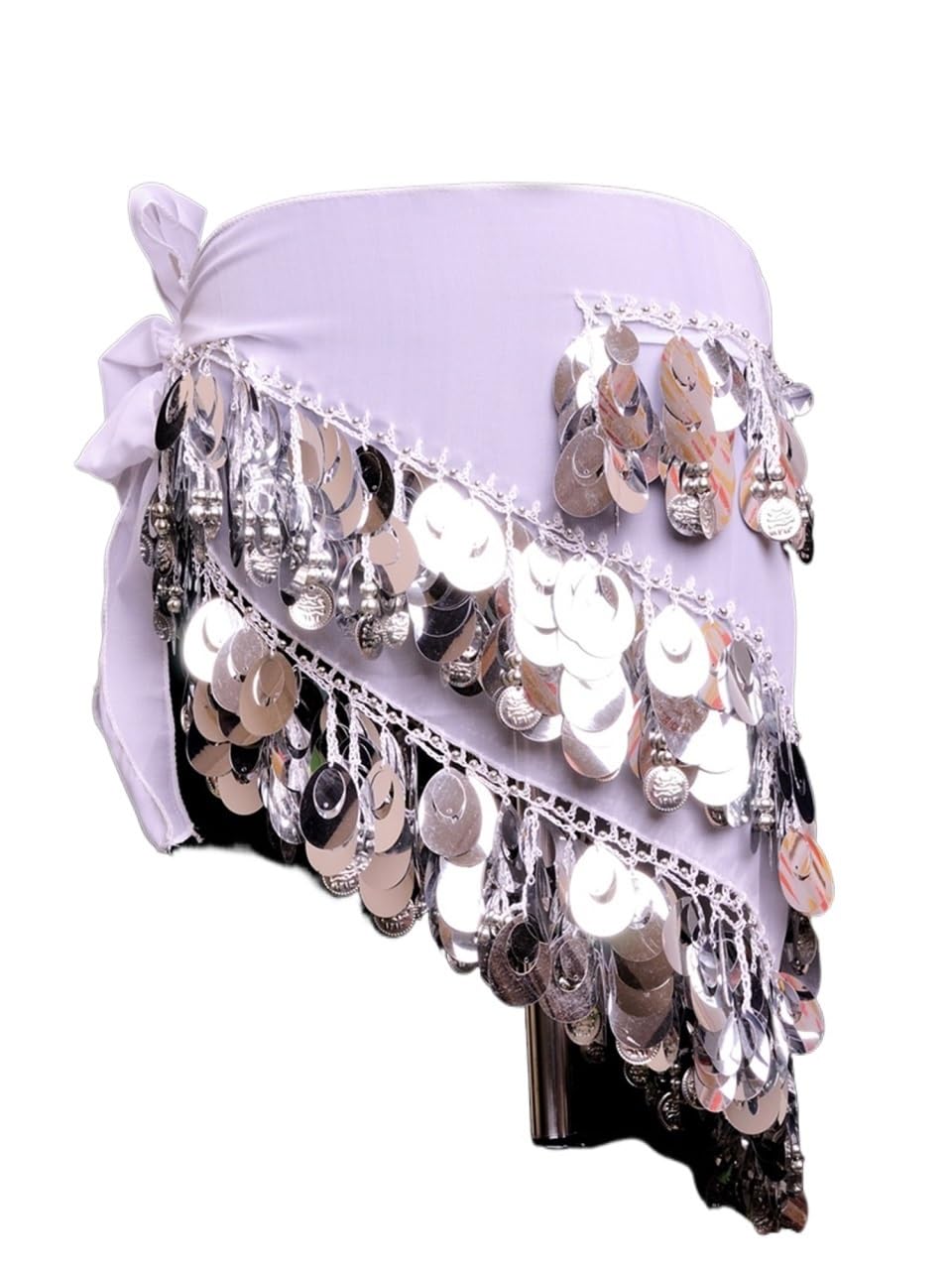 Ymnilian Women's Silver Belly Dance Hip Scarf,Belly Dance Skirt Belly Dance Costume Fit Use For Sequin Belly Dancing Belt Tassel Hip Wrap Bellydance Belt Sexy Belly Dance Hip Scarf(Silver)