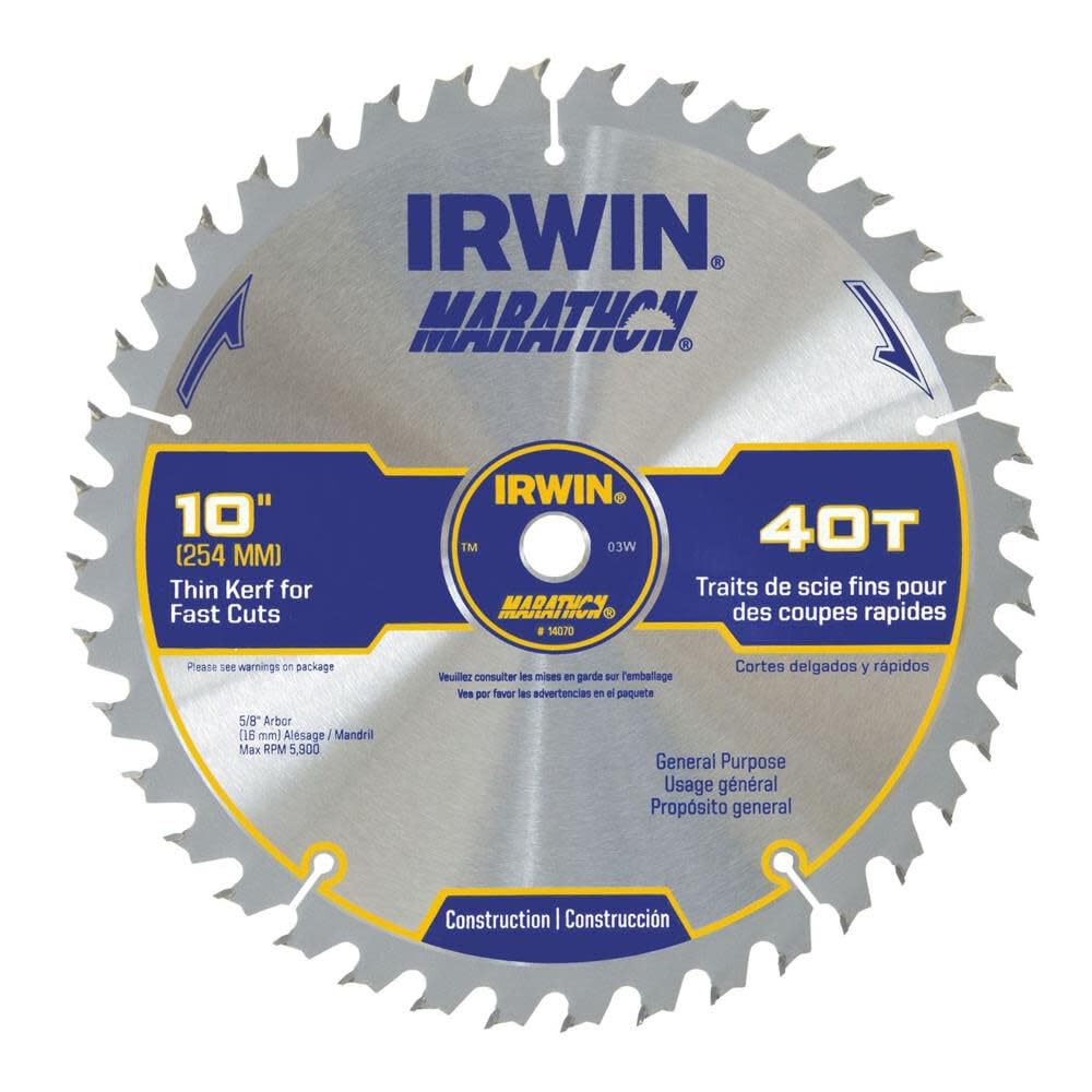 IRWIN Tools MARATHON Carbide Table/Miter Circular Blade, 10-Inch, 40T (14070)