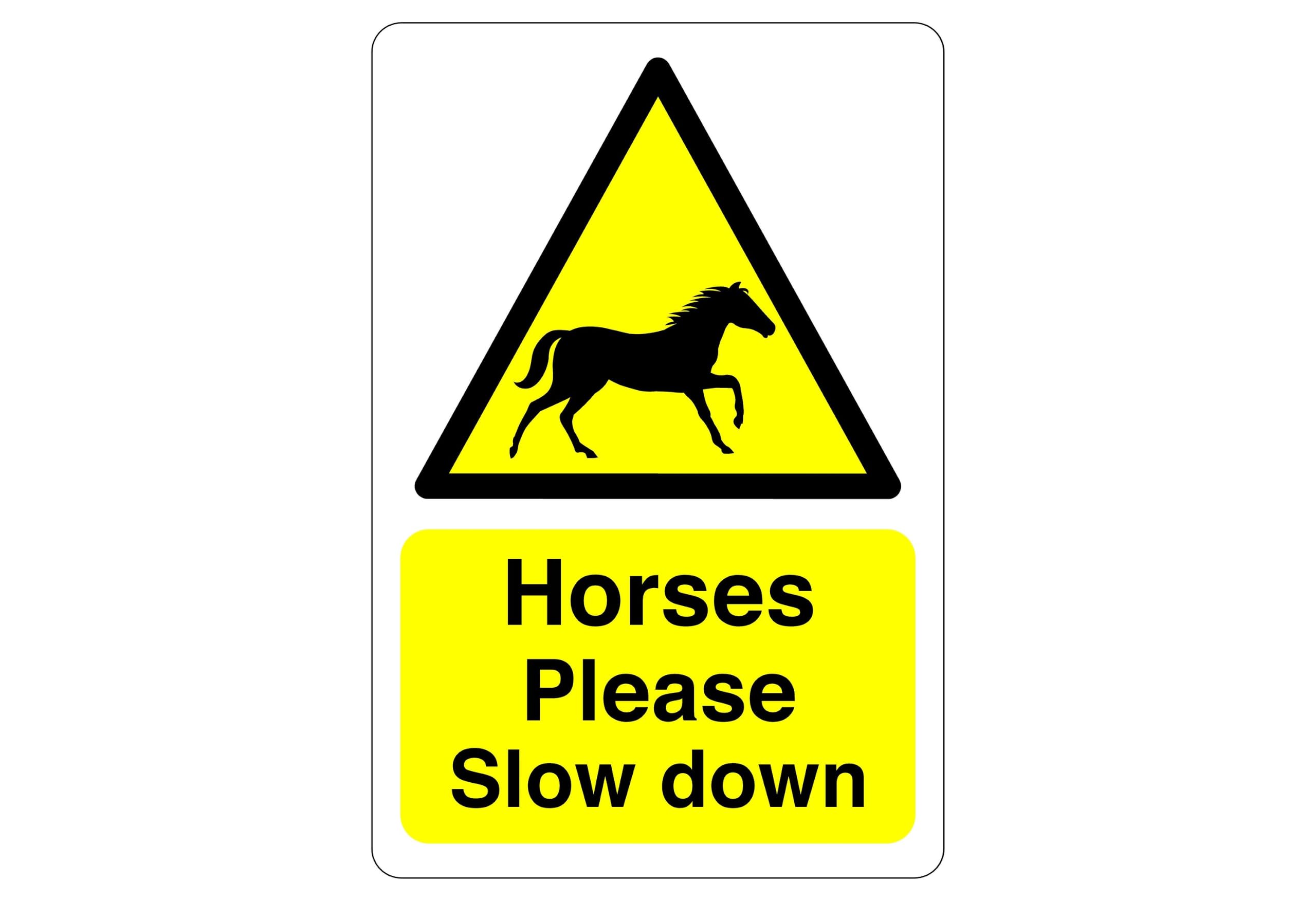 Horses please slow down sign- 3mm Aluminium Dibond high-visibility and durability for indoor/outdoor usage (600mm x 400mm) Ensures Safety Within 20m Viewing Distance.