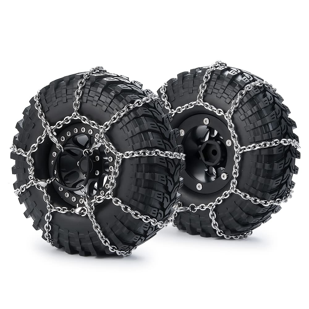 WEFEINO 4Pcs 1.9/2.2inch Wheel Tires Metal Snow Chains for 1/10 TRX-4 Axial SCX10 90046 RC Crawler Car (114MM)