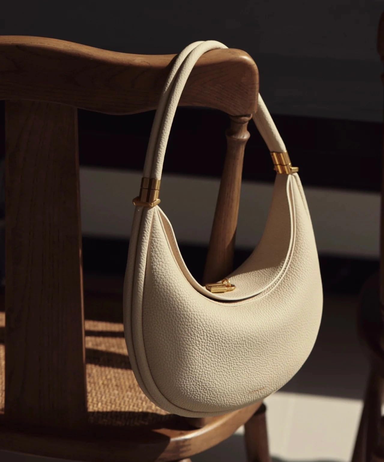 Luna Bag, Half Moon Bag for Women, Small Elegant Leather Crossbody Bag, Cream Crescent Handbag