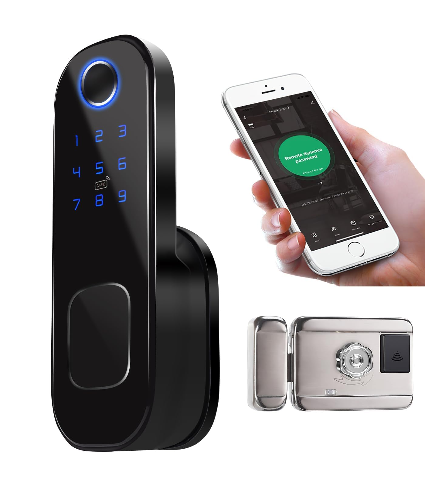 OAOEYE Fingerprint Door Lock, Onnoi Keyless Entry Door Lock with Keypads, Electronic Digital Deadbolt Smart Door Lock for Front Door, Support IC Cards, Touchscreen Auto Lock, Anti-Peeking Password