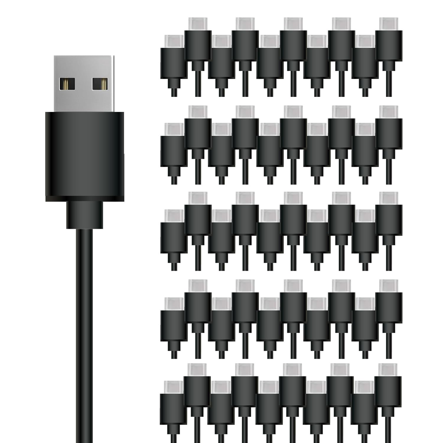 Confezione da 50 cavi da USB a USB C, cavo di ricarica da USB 2.0 a USB C, lunghezza 4 m, colore nero