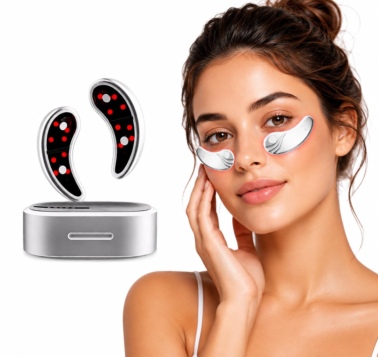 Patchs LED Rechargeables pour le Contour des Yeux – Massage à Lumière Rouge Anti-Cernes, Anti-Poches et Anti-Rides, Soin Raffermissant Portable pour un Regard Plus Éclatant