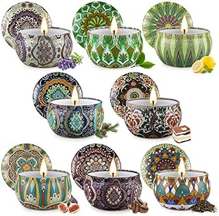 Scented Candles Gift Set 8 Pack Natural Soy Wax Candles in Decoration Tin with Essential Oil Relaxing Perfume for Room Aromatherapy Gifts for Women Mum Friends Wife Birthday Mother's Day Presents