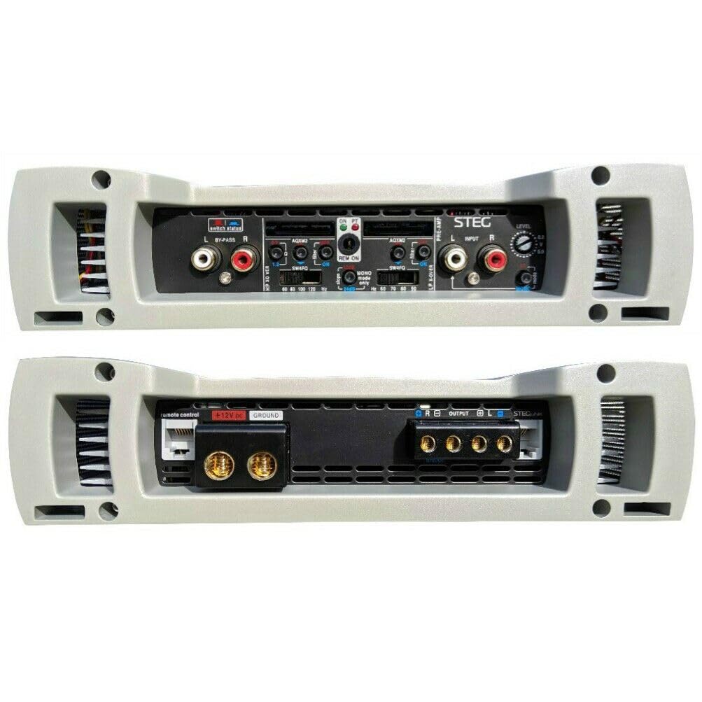 STEG K2.01 amplificatore a 2 canali da competizione spl da 365 x 2 watt rms stabile a 1 ohm per porte portiere sportelli auto, 1 pezzo