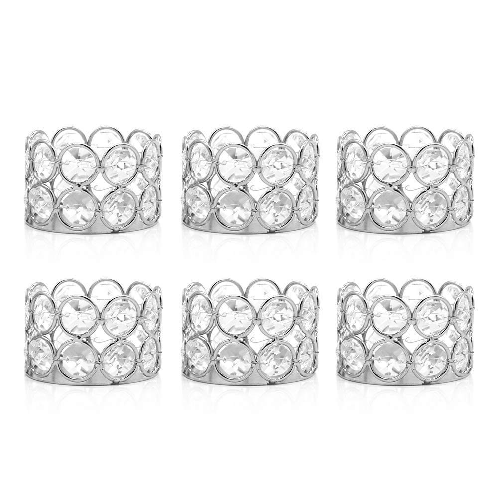 VINCIGANT Silver Crystal Tea Light Holders Set of 6 for Wedding Mother's Day Decorations Table Centerpieces Gifts