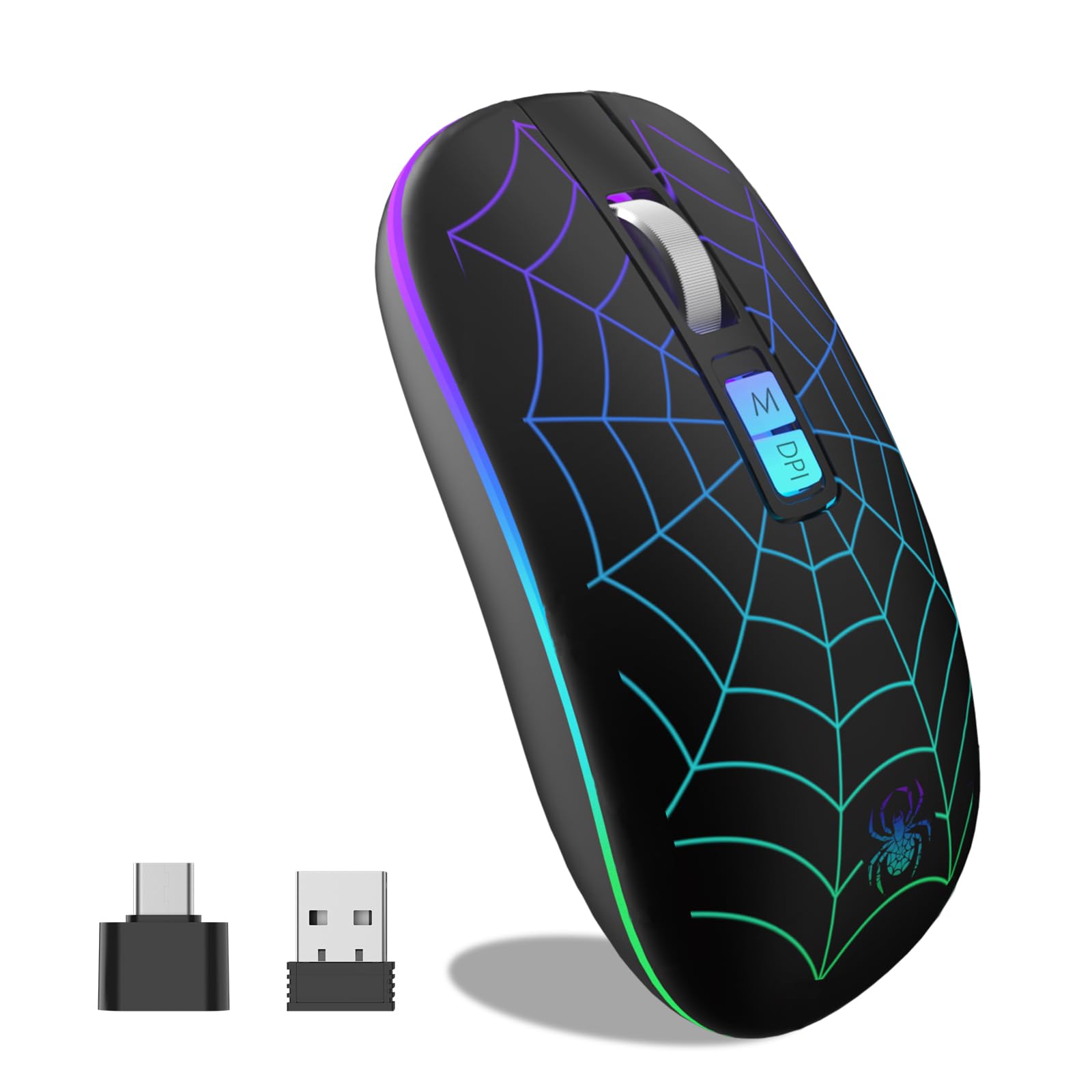HOTLIFE Wireless Bluetooth Mouse, LED Laptop Mouse with Dual Mode (Bluetooth + USB) 2.4GHz, Portable Cordless Slient Computer Mice for MacBook/Windows/Chromebook - Balck