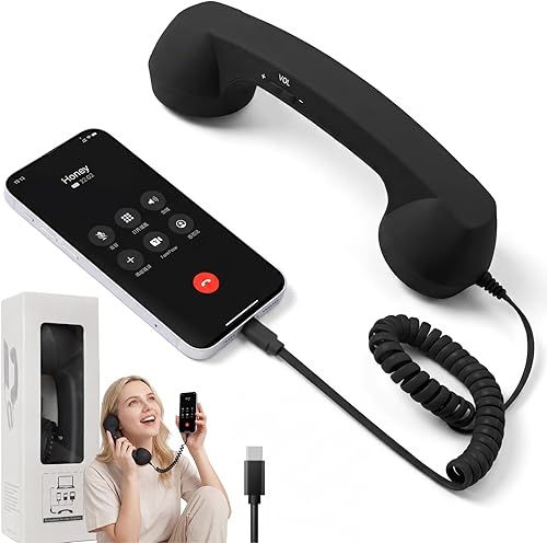 Teléfono retro con cable tipo C para iPhone, receptor de mango fijo con control de volumen, teléfono retro de diseño exclusivo para llamadas claras