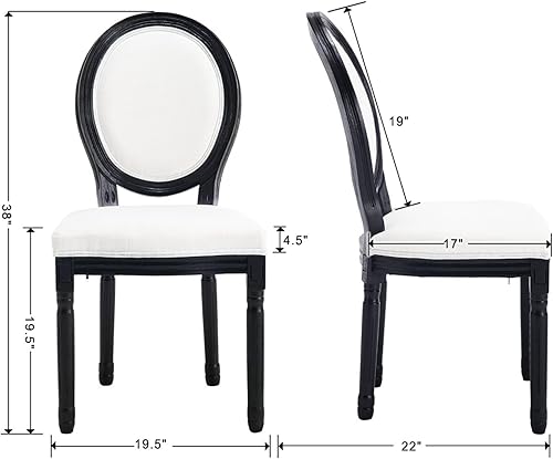 Miniatura 2 de Guyou Juego de 2 sillas de comedor de lino blanco y negro, sillas de madera para cocina y comedor con respaldo tapizado redondo, sillas decorativas
