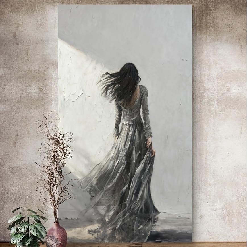Decoración de pared moderna, elegante cuadro de mujer de espaldas, para sala de estar u oficina. Realza el estilo de tu espacio (45 x 60 cm / 18 x 24 pulgadas (ancho x alto) / sin marco).