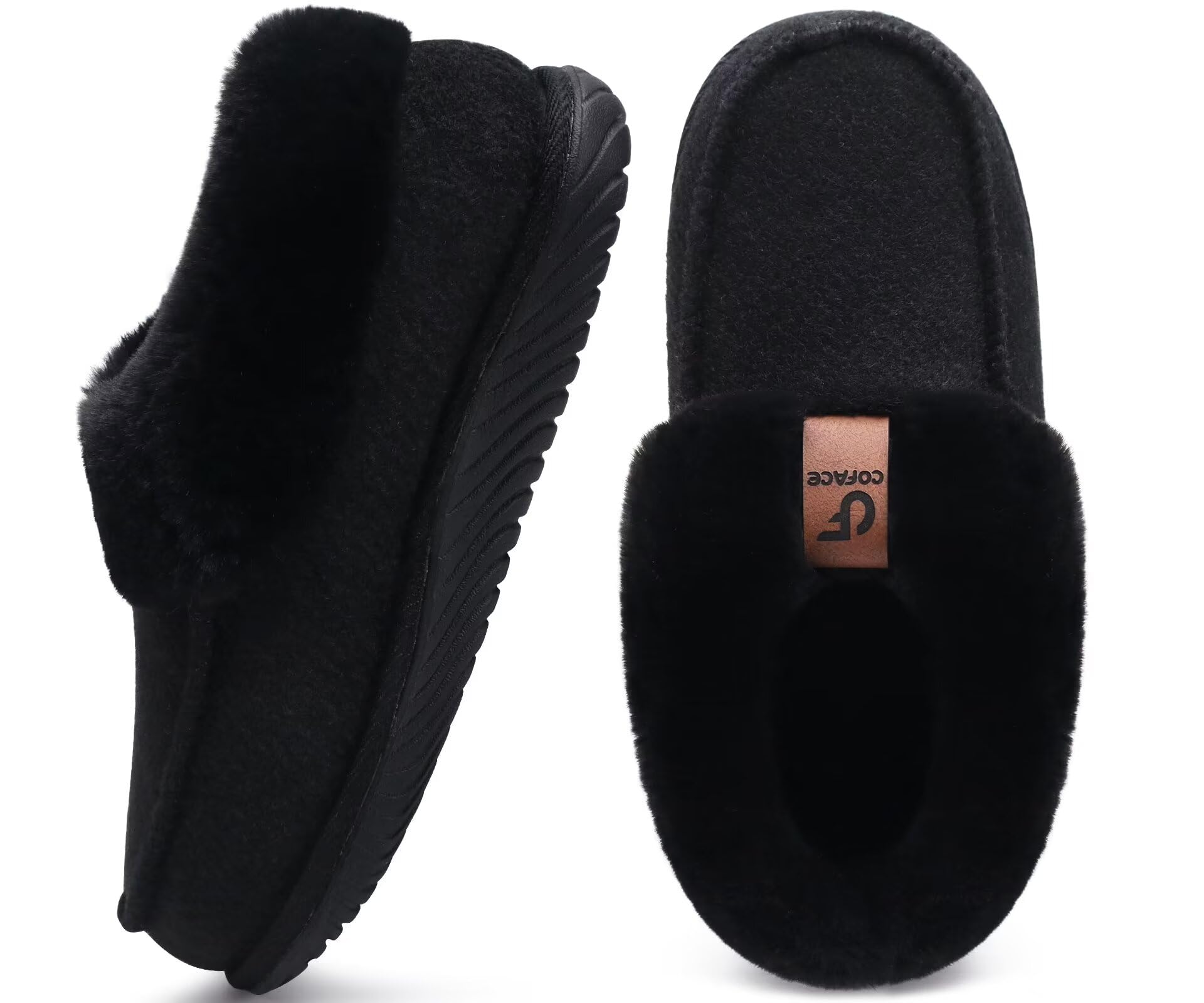 COFACE Pantoffels voor dames, behaaglijk, gesloten winterpantoffels voor vrouwen, warme pluche vilten pantoffels met bont gevoerde huisschoenen, antislip, vaste zool, vilten pantoffels, beige, maat 40
