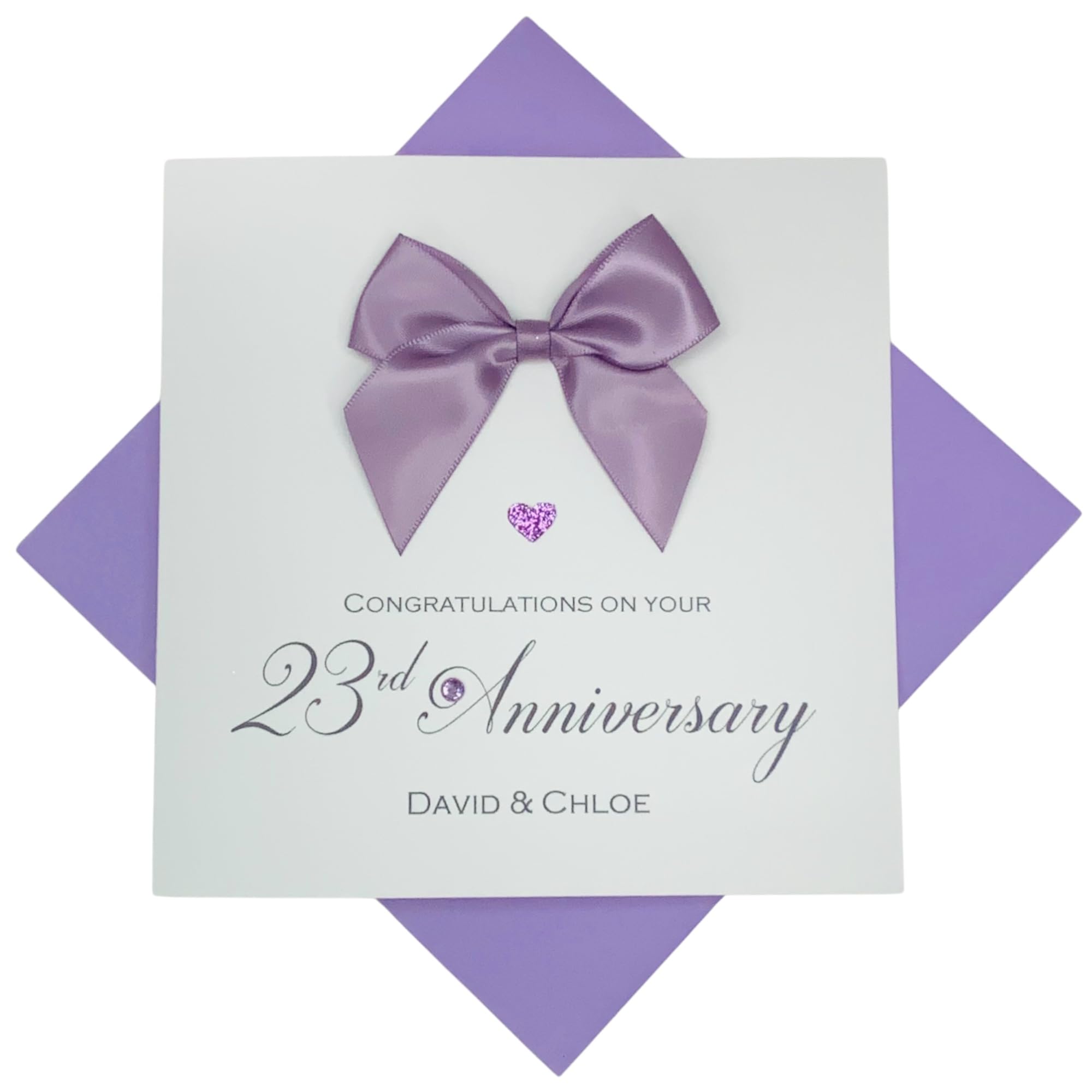 23rd Wedding Anniversary Card - Silver Plate 23 Year Twenty Third Anniversary Greeting Card, Personalised Gift for Wife, Husband, Parents, Couple Friends - Various Designs - 18 Colours (Regal Bow)