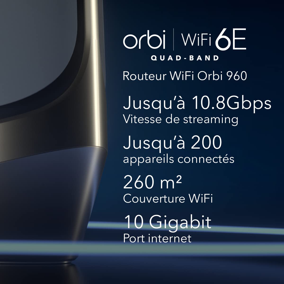 NETGEAR Orbi WiFi 6E Mesh (RBRE960) - Système Quad-Band avec Routeur WiFi 6E, Couvre 225 m² et 200 appareils Vitesses Ultra Rapides de 10,8 Gbit/s (AXE11000) Installation Ultra Simple
