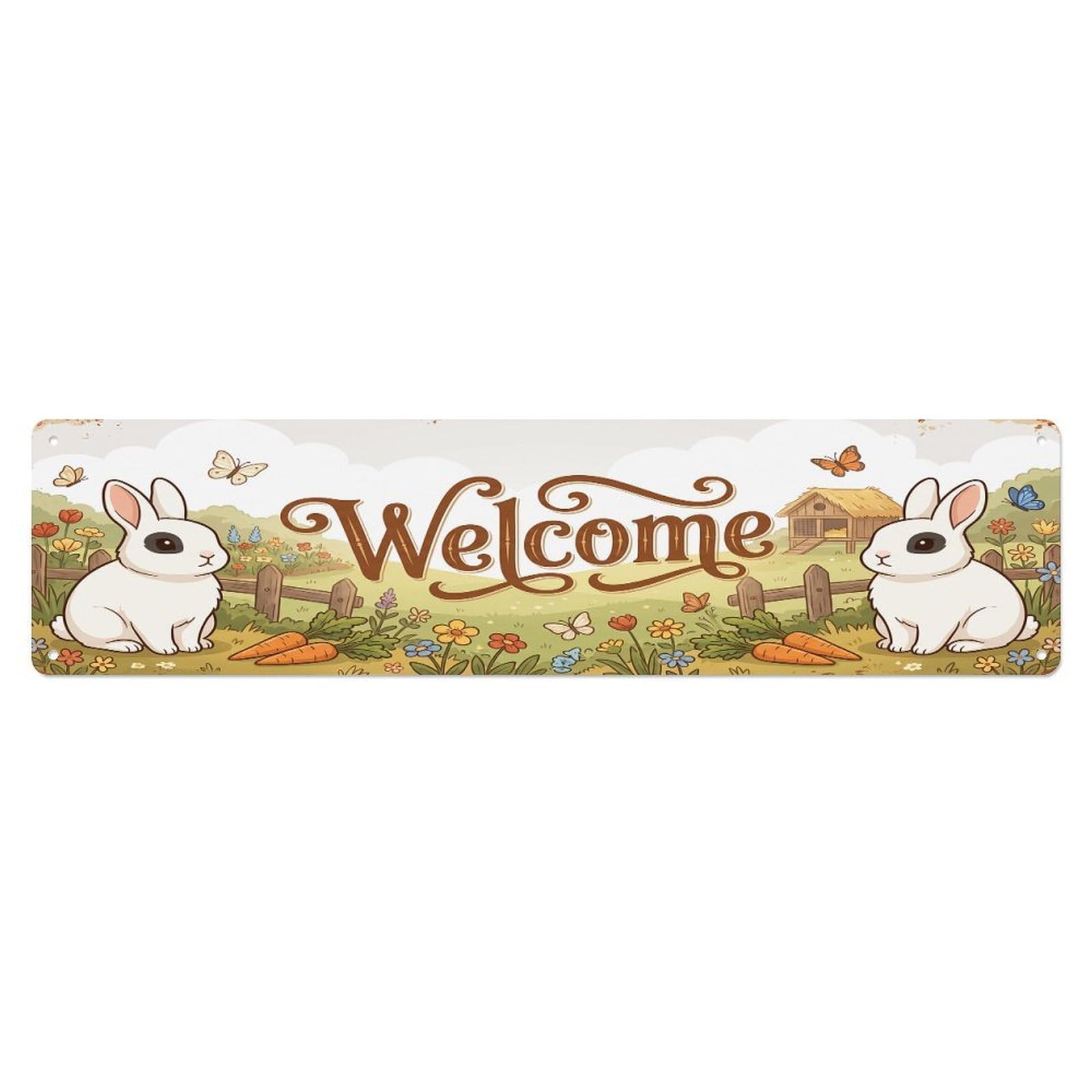 Cxhjca 4X16inch(10X40cm) Vintage Welcome Blanc De Hotot Rabbit Metal Tin Sign