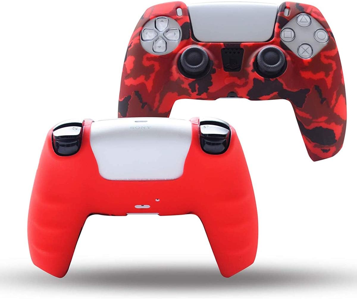 Sofunii 2 Pack Silicone Controller Skins Camo Anti-Slip Cover Case Protector Sleeve for PlayStation 5 /PS5 Controller with 8 x Thumb Grip Caps(Blue,Red) - Image 7
