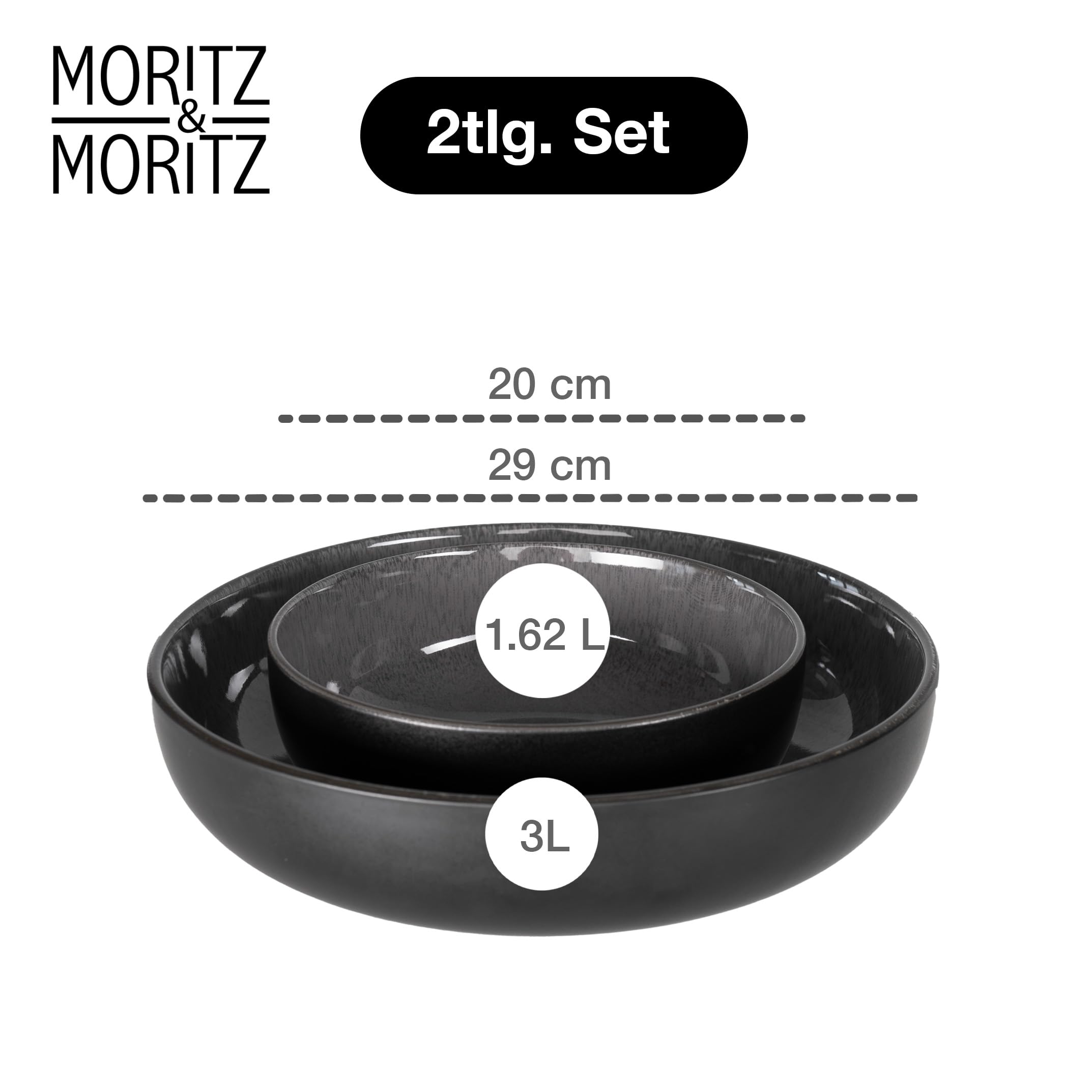 Moritz & Moritz VIDA Servierschalen Set Anthrazit 2x Porzellan Mikrowellengeeignet Spülmaschinengeeignet