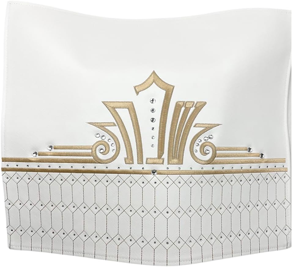 Elegant Challah Cover, White with Gold Embellishments, Traditional Jewish Table Decor, Quilted Pattern with Rhinestone Accents (Design 3)