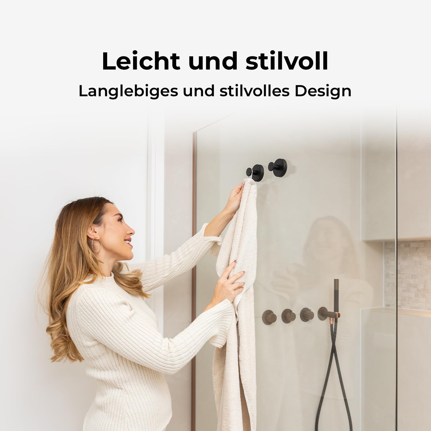 Sanova Handtuchhalter ohne Bohren 2er Set Schwarz – Handtuchhaken mit Saugnapf – Twist & Lock Handtuchhalter Bad Wand – Edelstahl Handtuchhaken