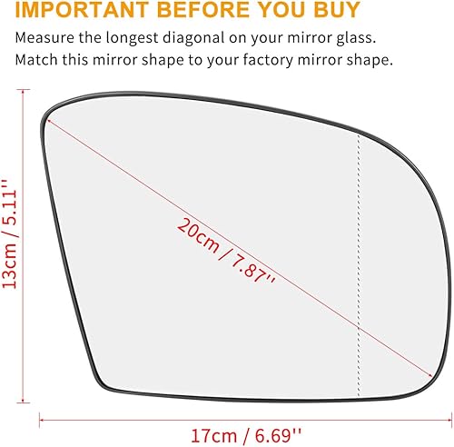 Miniatura 3 de X AUTOHAUX Espejo de vidrio calentado con placa de respaldo lado pasajero lado derecho espejo retrovisor vidrio para Mercedes-Benz GL320 GL450