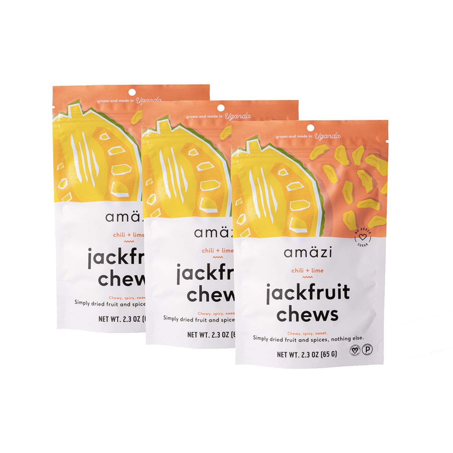 Jackfruit Chews by Amazi - Dried Fruit Snacks, Organically Grown, Vegan, Paleo, Gluten Free, Nut Free, Natural Snacks (Chili Lime, 3 Pack)