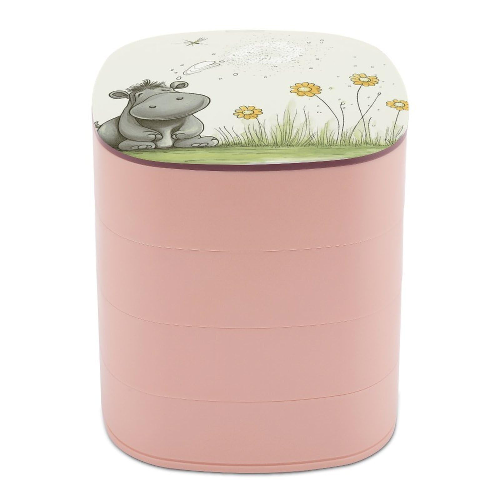 JTREHY Hippo And Dandelion Jewelry Box 4-Layer Covered Rotating Jewelry Storage Box Large Capacity Storage Boxes Portable Jewelry Case for Bracelets Earrings Necklace