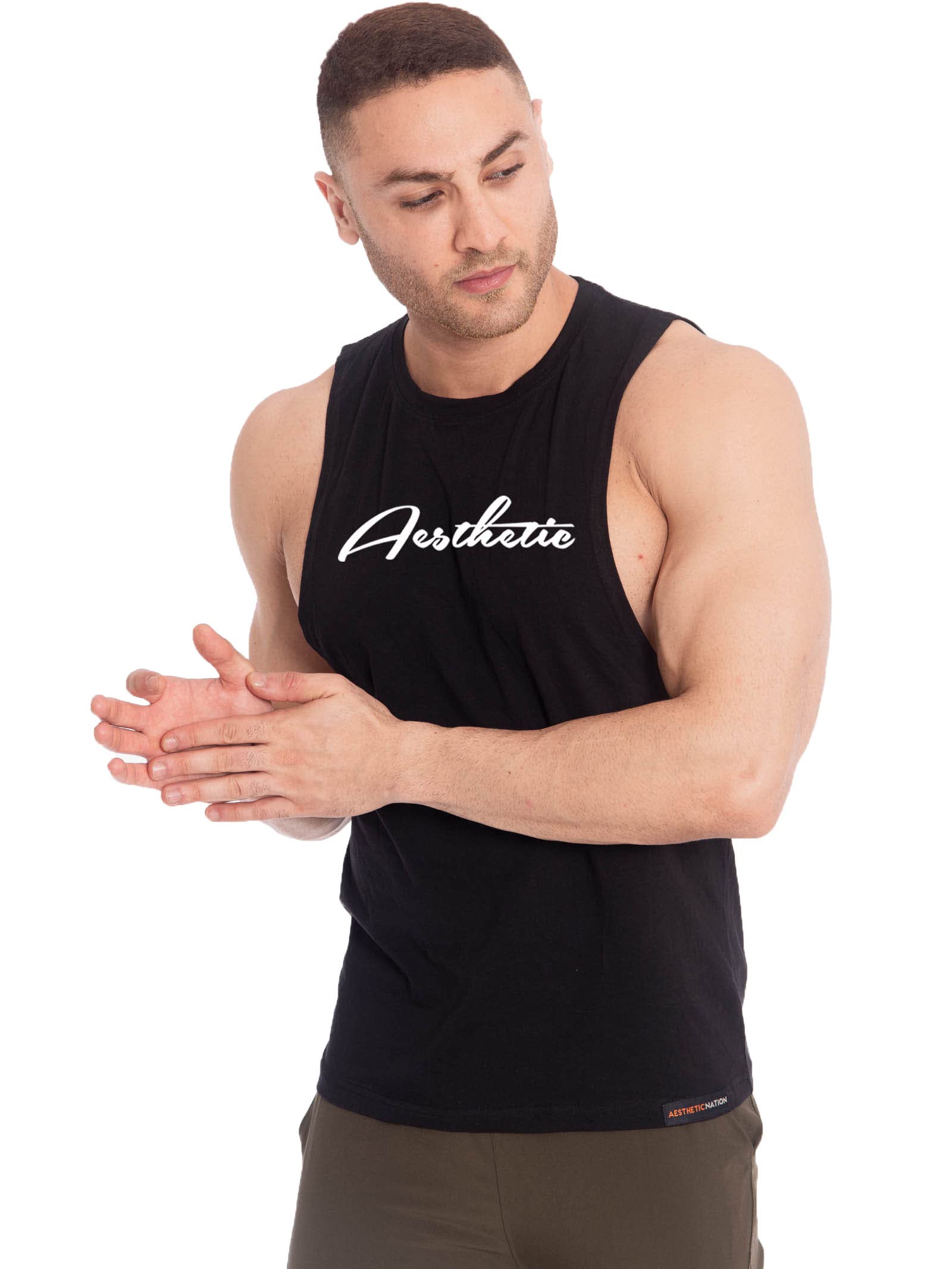 Aesthetic Nation Deep Cut Sleeveless Tank Top for Mens