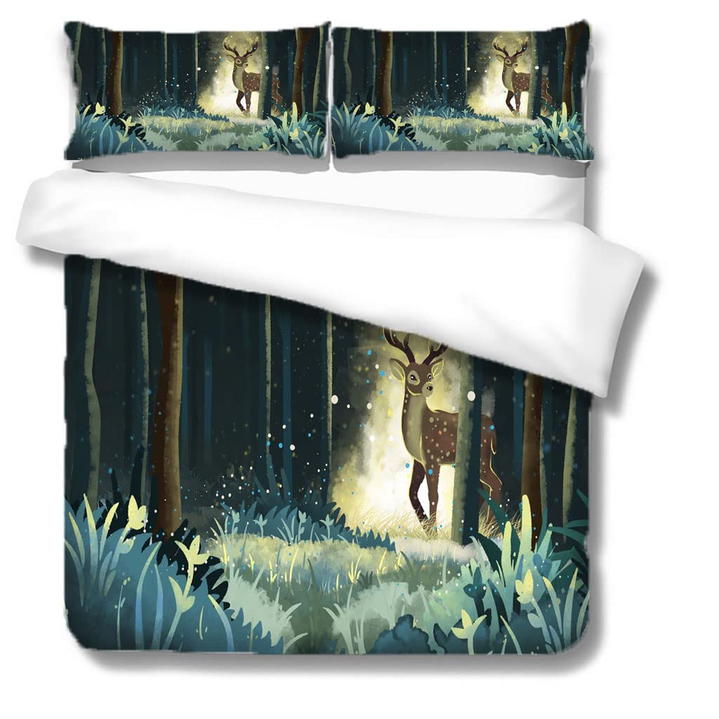 HirrWill Elk Bedding, Antler Decoration Bedding, Animal Tree Print, Elk Comfortable Microfiber Bedding, Easy-care Quilt Cover Bedding with Pillowcase (SupreKing-260 * 220cm)