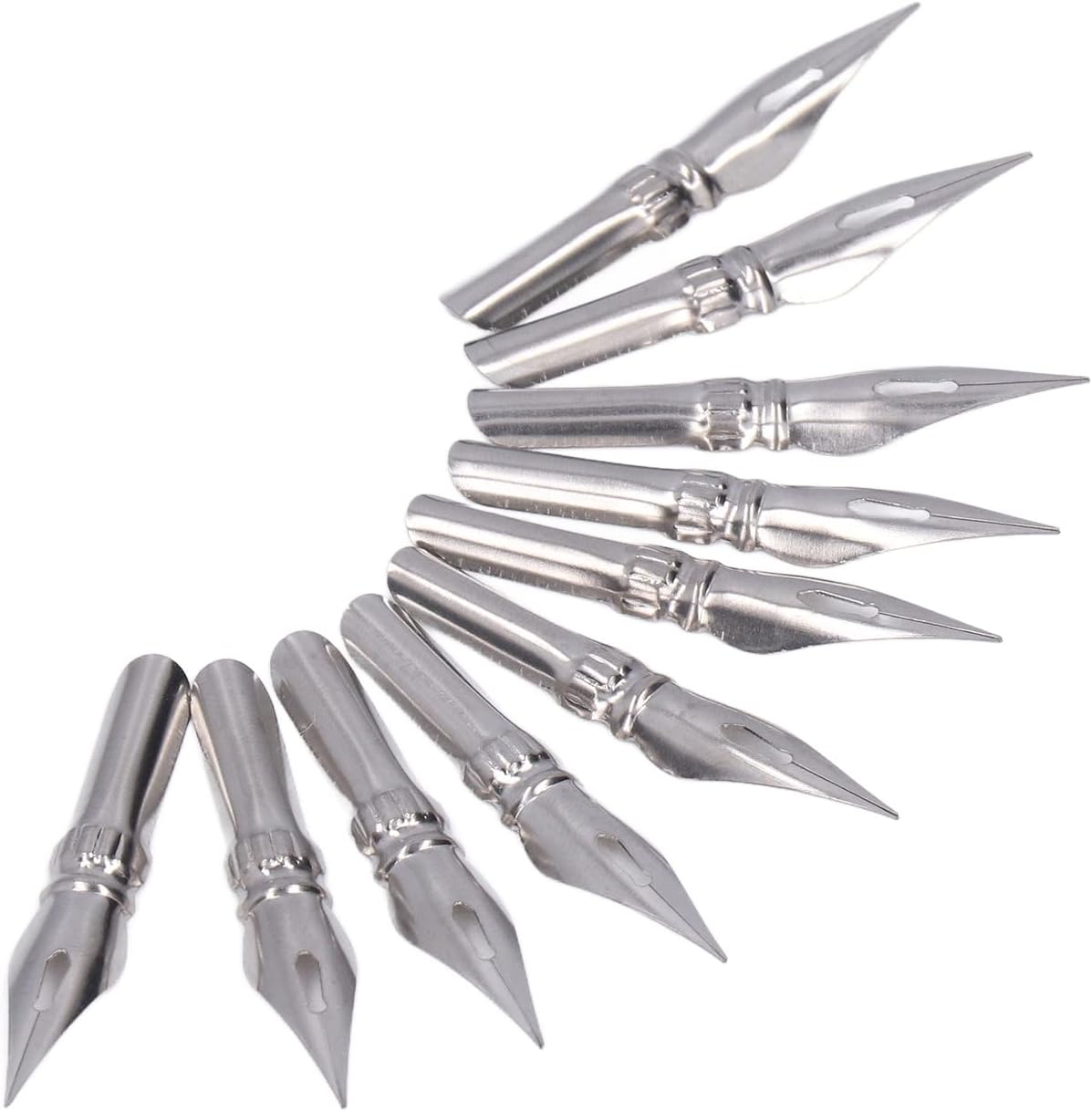 HURRISE Calligraphy Nib Flexible Application High Performance Material Nib Tip Replacement for Dip Pens - 10 Pack with Storage Box (Metal)
