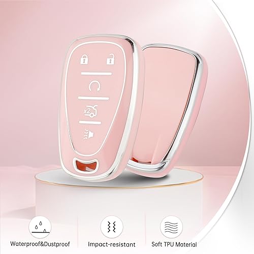 Miniatura 3 de YO&YOYE Funda para llavero de TPU rosa con llavero, Para Chevy a (5 botones)