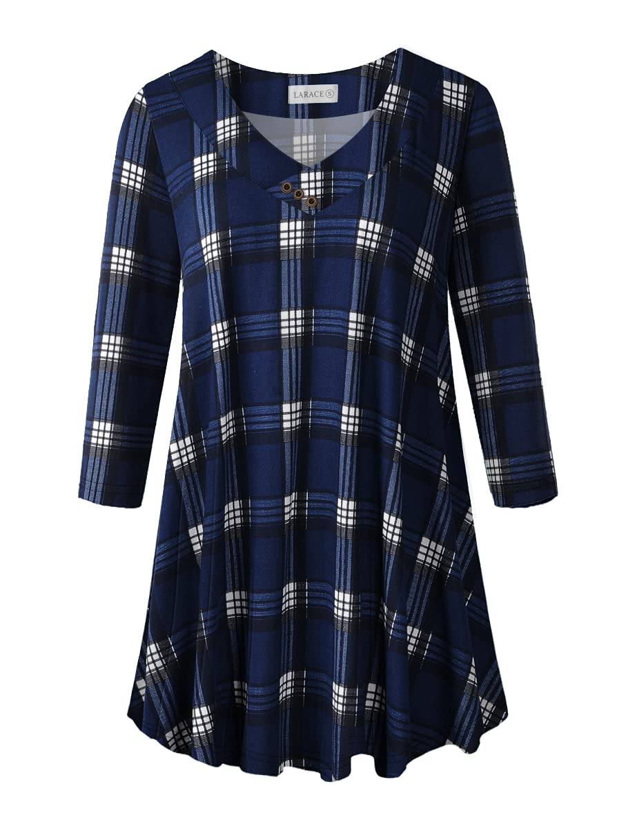 LARACE Plus Size Tunic Women's 3/4 Sleeve Tops And Blouses V Neck Shirts Loose Basic Tee