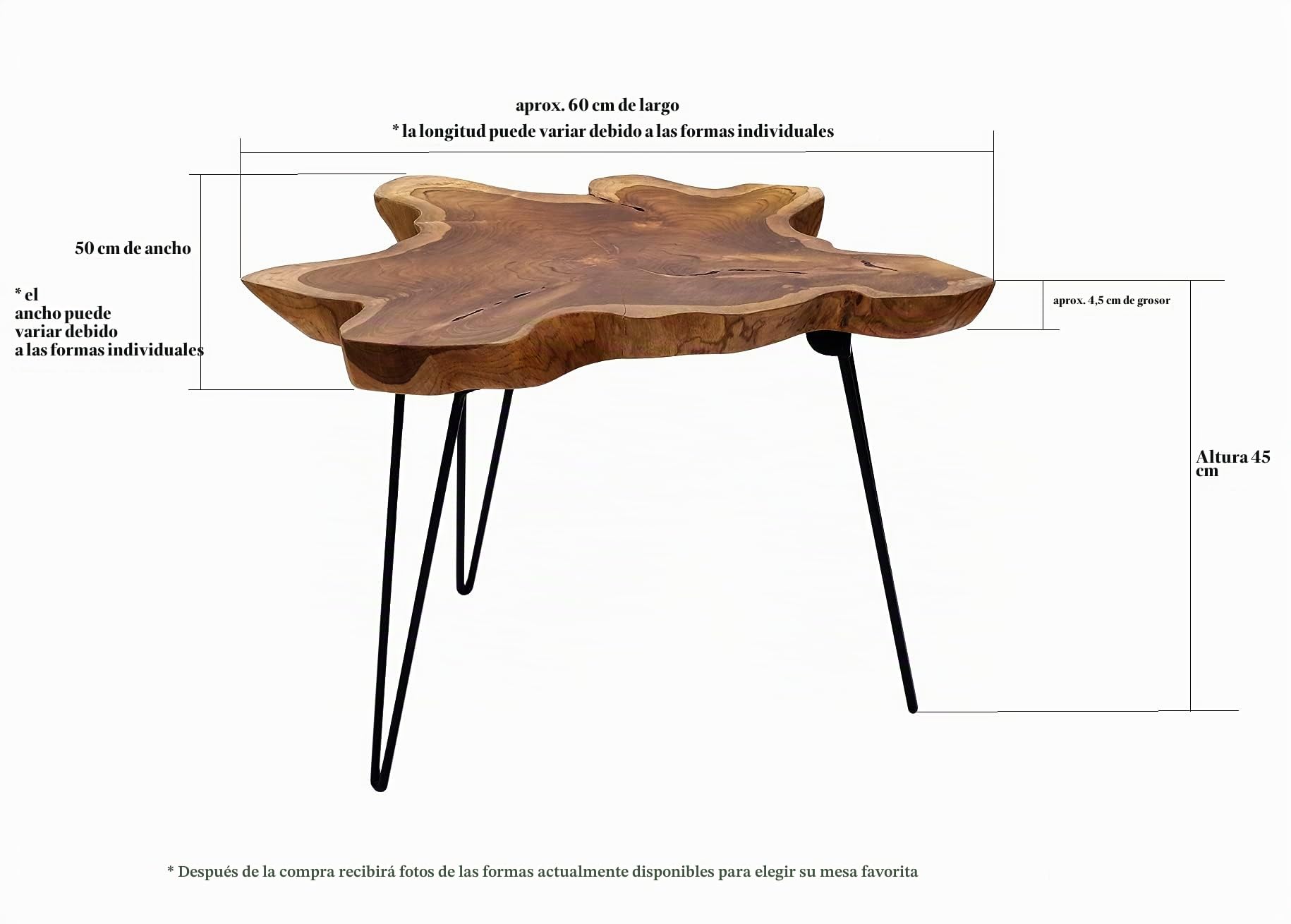 Mesa plegable de madera de teca de diseño para salón, mesa auxiliar de madera, mesa de teca única, sobre estructura de metal, mesa de centro o disco plegable
