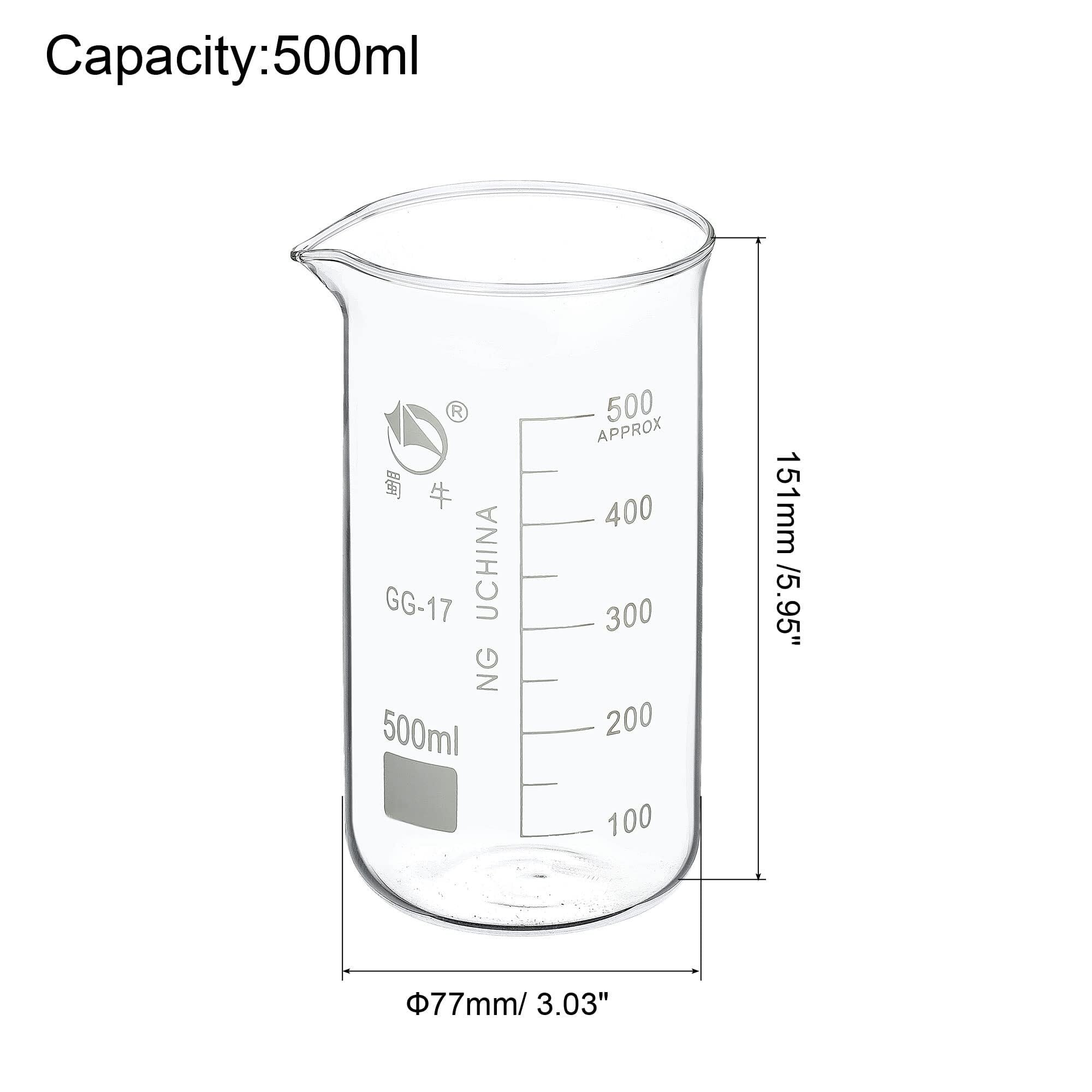Bicchiere da laboratorio con beccuccio, Becher alto in vetro borosilicato, confezione da 2, 25-1000 ml, scala graduata, beccuccio(600ml)