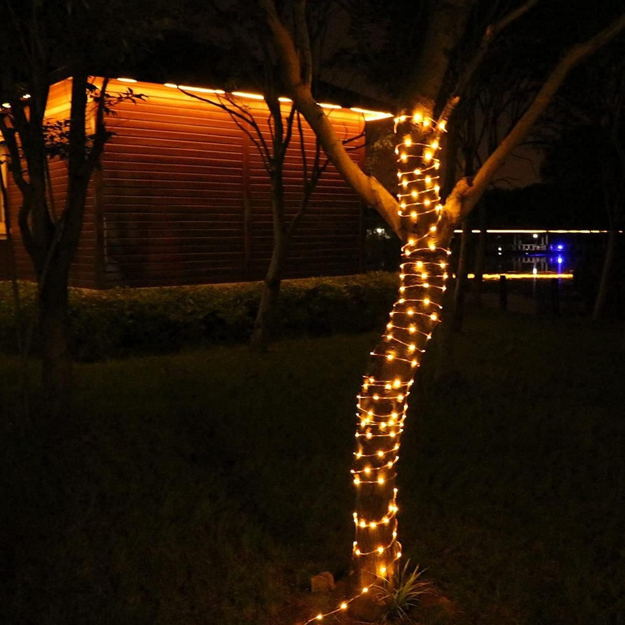 LIGHTOP Christmas Lights Outdoor String Lights 2pack 33FT/100LED 8 Modes USB Power Remote Control Waterproof Indoor Fairy Lights for Garden Camping Party Decor (Warm White)
