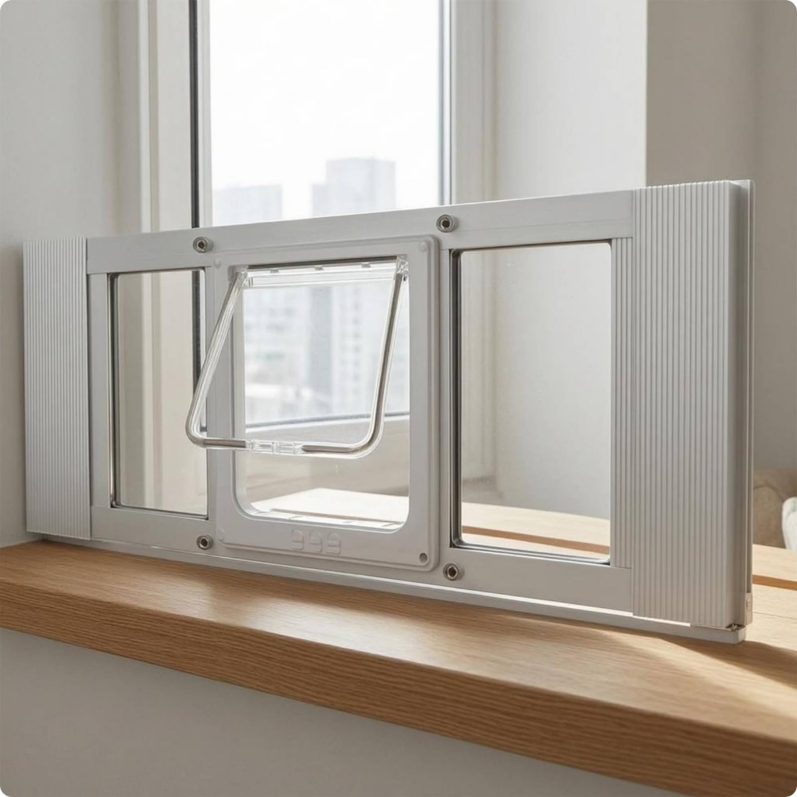 Verstellbare Barriere Tür Katzenklappe Hundeklappe Fensterdurchgang Haustierklappe mit Robustem Alurahmen Und Klappe für Glasöffnung für Zuhause Balkonfenster, 31“-36”