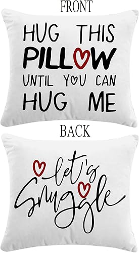 Miniatura 2 de Hug This Pillow Until You Can Hug Me Let's Snuggle - Funda de cojín reversible con temática romántica de amor para decoración del hogar, 18 x 18