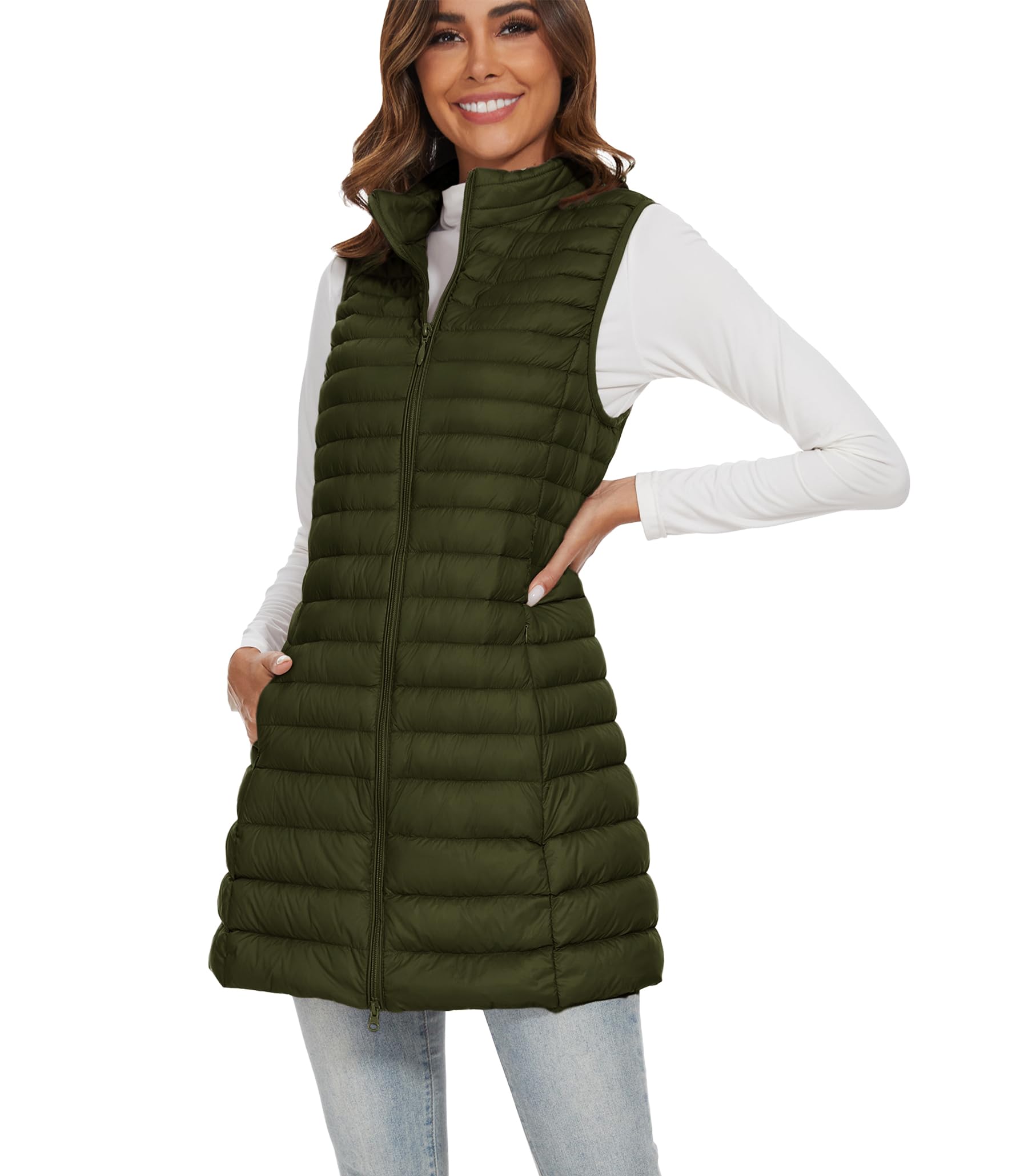 Long Puffer Vest for Women Winter Lightweight Down Vest Black Womens Vests Outerwear Sleeveless Jacket with Pockets-image-17
