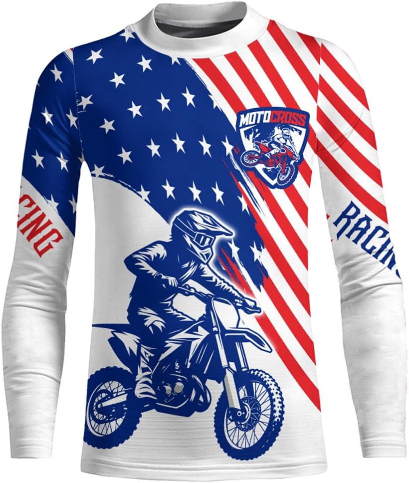 American Flag Motocross Jersey Custom UPF30+ Men Women Kid Dirt Bike Racing Jersey Youth Boys Motorcycle Shirt